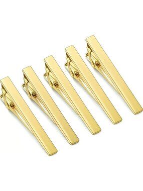 Elegant Gold & Silver Tie Clips Set of 5 for Groomsmen - Shiny Tie Bars & Pins